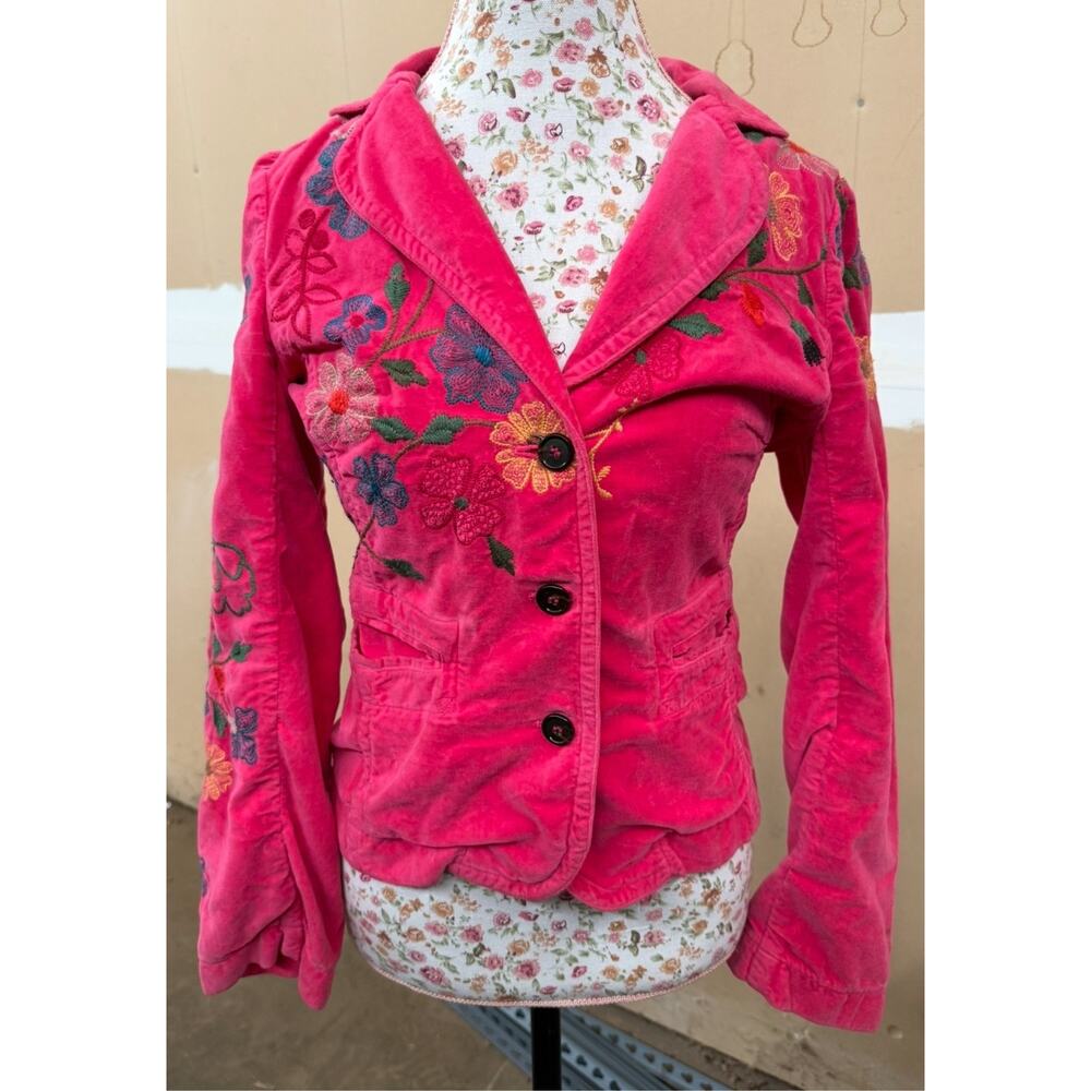 Johnny Was Hot Pink Velvet Floral Embroidered Blazer Jacket Small Boho - Picture 2 of 6